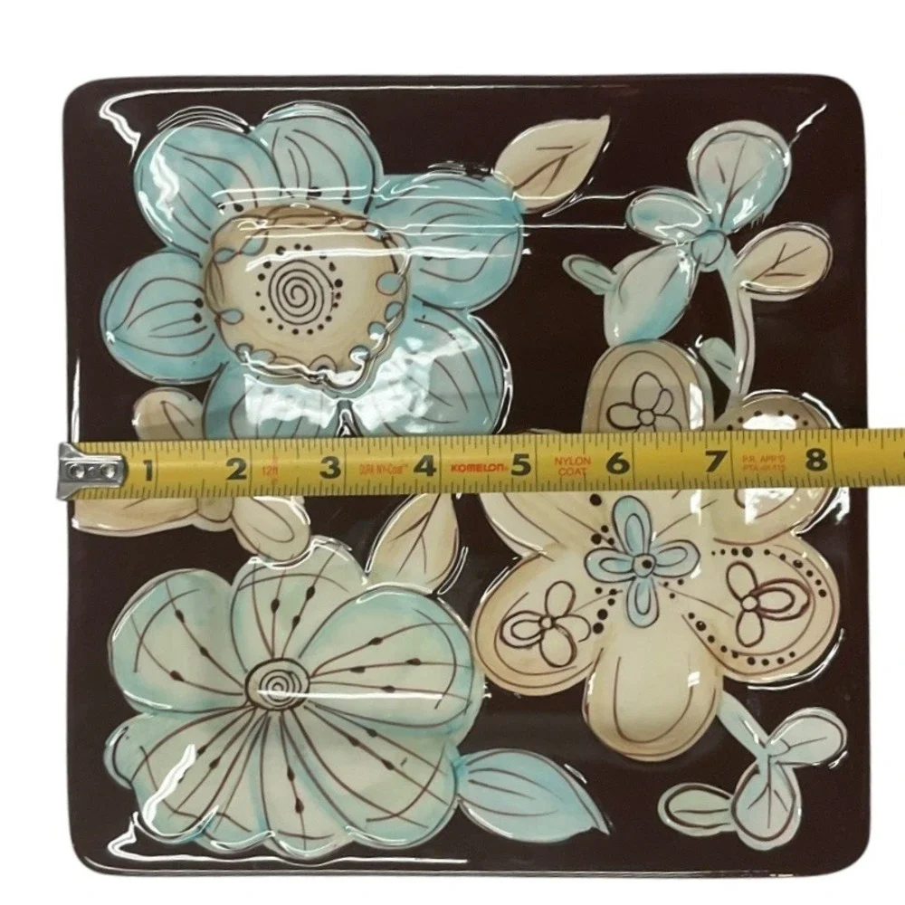 Pier 1 Imports Cassidy Set of Two‎ Floral Earthenware Square Dessert Salad Plate